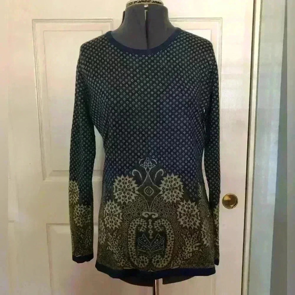 Vintage Sweaters - vtg sportking blue brown paisley long acrylic sweater women large